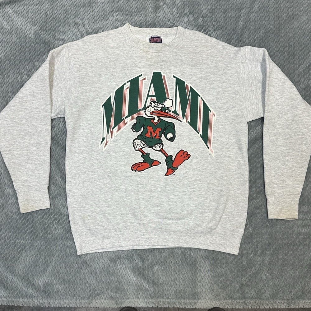 Vintage Miami Hurricanes Sweatshirt Mens L Crewneck Gray Sebastian 90s